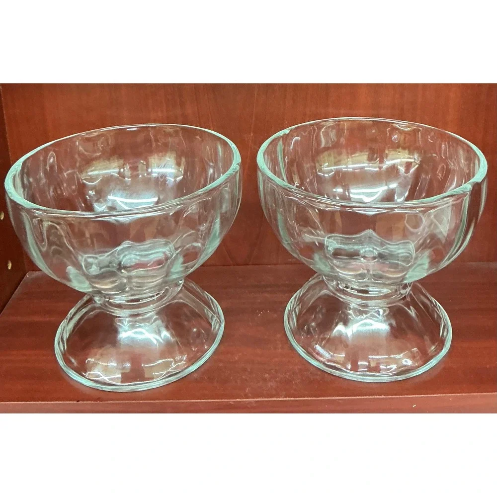 Vintage Clear Glass Pedestal Dessert Bowls Set of 2 Ice Cream Sundae Cups 4in